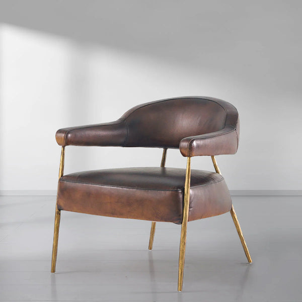 Thades Brown Leather Lounge Armchair