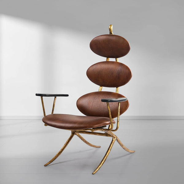 Thades High Back Brown Leather Lounge Accent Chair