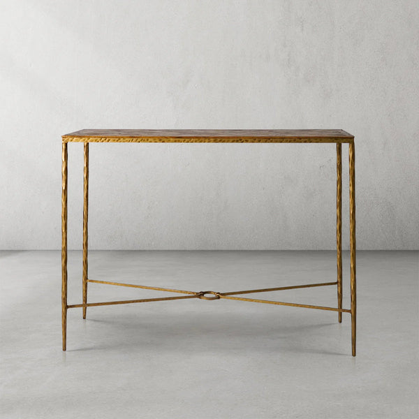 Thades Metal Frame Elm Wood Console Table