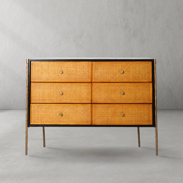 Thades Metal Frame Rattan 6-Drawer Side Cabinet