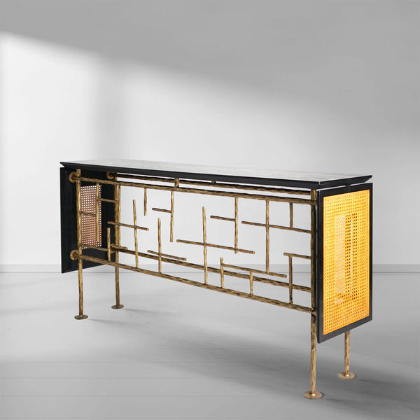 Thades Metal Frame Rattan Console Table