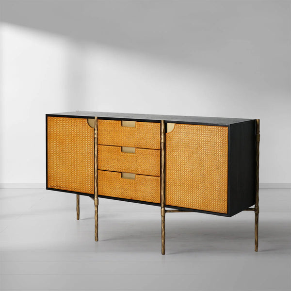 Thades Metal Frame Rattan Side Cabinet