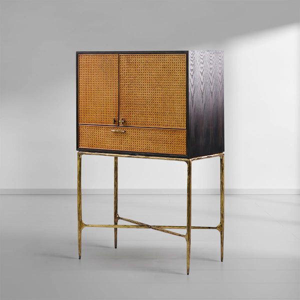 Thades Metal Frame Rattan Side Cabinet