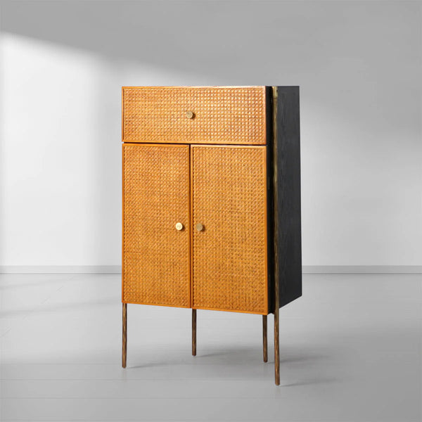 Thades Metal Frame Rattan Side Cabinet